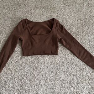 Chic Brown Long Sleeve Crop Top
